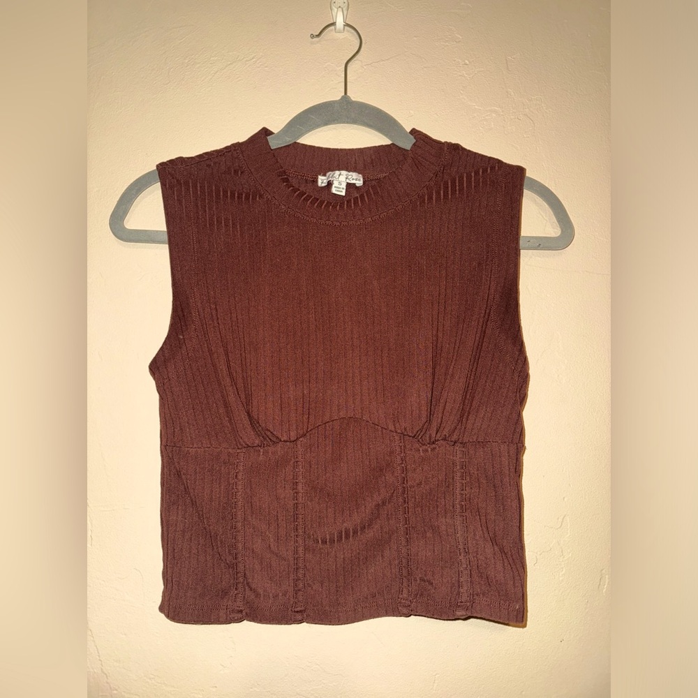 Brown Ribbed Corset style Tank Top